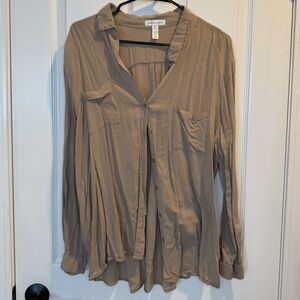 Ambiance Apparel Tan Long Sleeve Button Down Shirt Size 2X